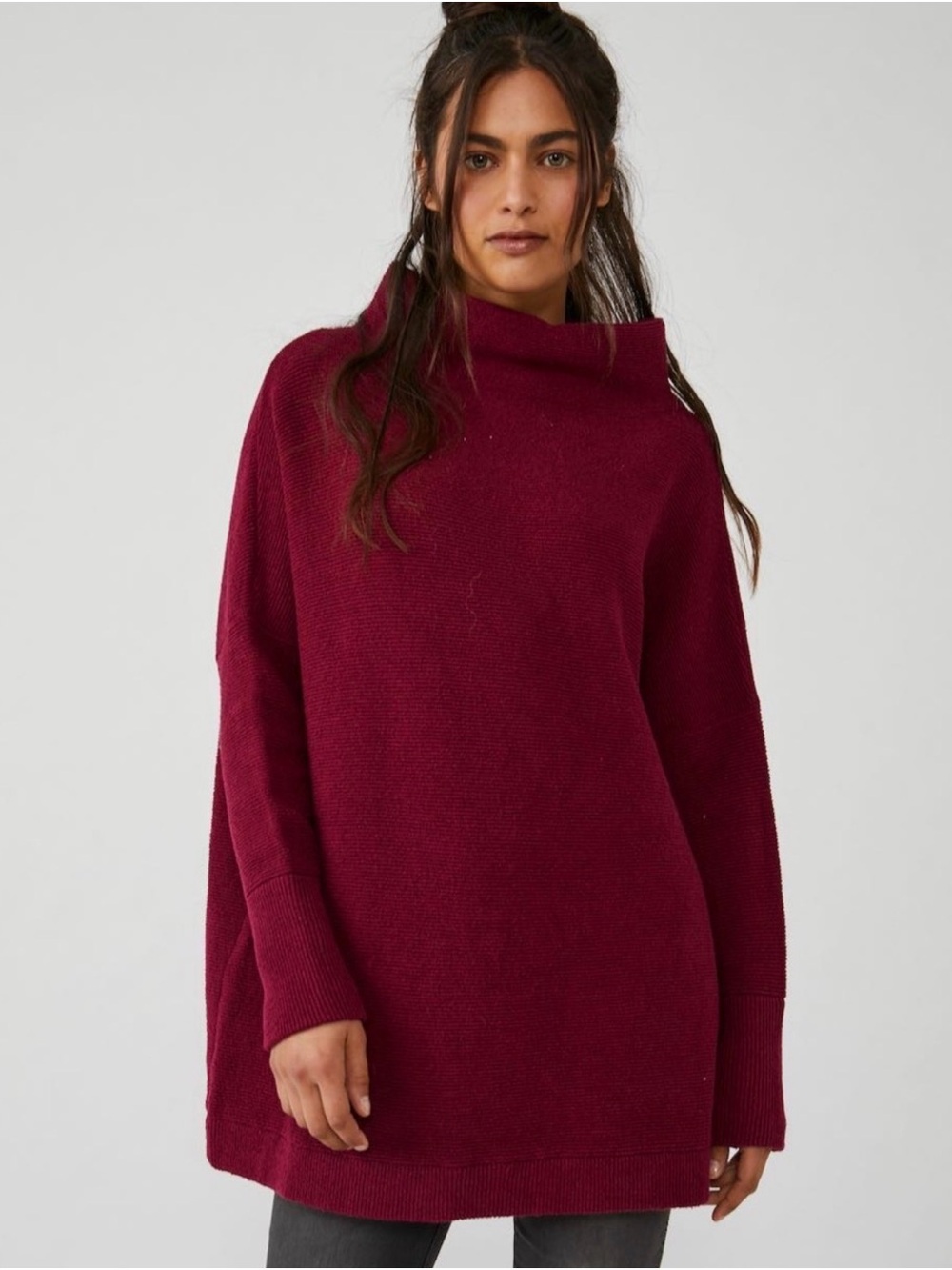 Free People Ottoman Slouchy Tunic Sweater - Burgundy